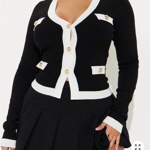 Fashion Nova Black & White Contrast Button Cardigan